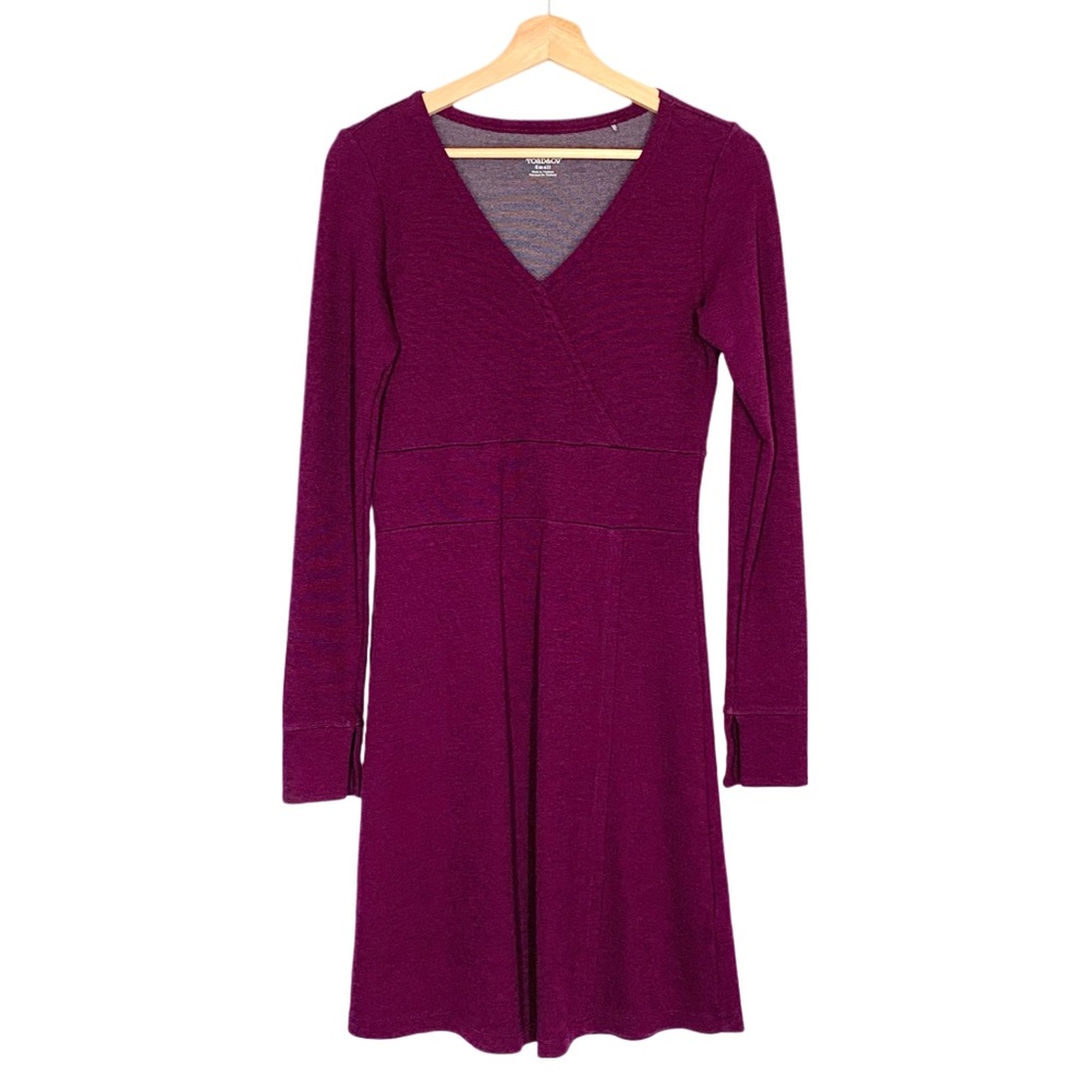 Toad & Co Finlay Long Sleeve Faux Wrap Dress Plum Tencel Organic Cotton Small